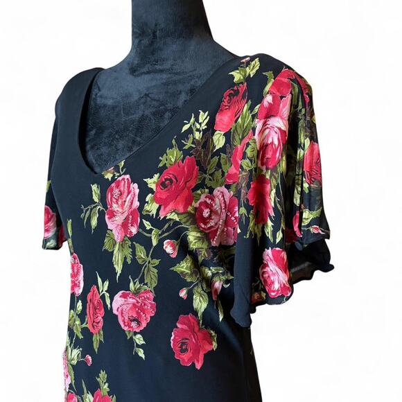 American Angel II Black Rose Maxi Dress Flutter Sleeves L/XL - Picture 2 of 8